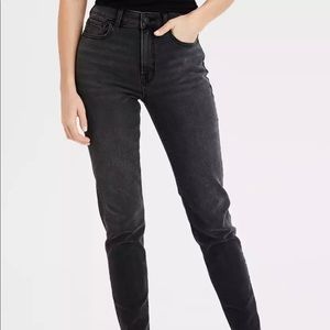 Stretchy High Waisted Washed Black Mom Jeans